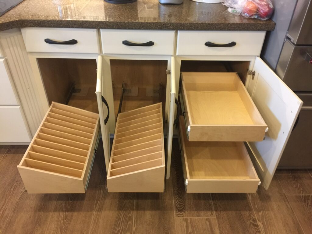Sloped Pullout Shelf Baking Sheet Storage